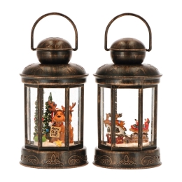 Christmas lantern with snow and LED light (Santa / Reindeer), 2 variants