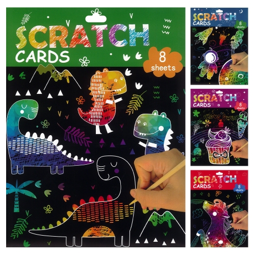 Scratch cards A5 (mix of 4 motifs) 8 pcs + wooden pen