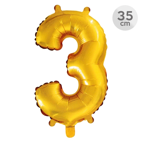 Balón narodeninový 35 cm - číslo 3, zlatý