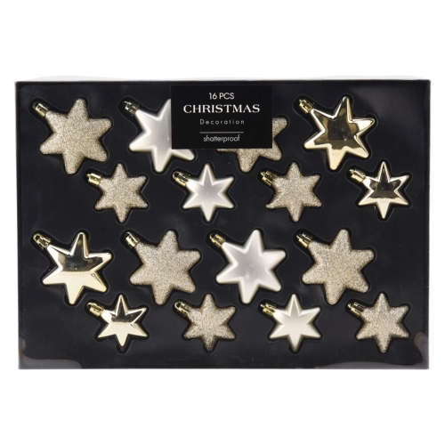 Christmas decorations - stars 60/50 mm (set of 16 pcs) champagne gold