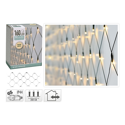 Light chain - net 160 LED warm white, length 2x1 m, 230V (outdoor use)
