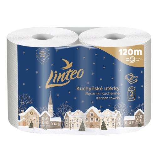 Kuchynské utierky Linteo DEN & NOC 2 rolky (2 vrstvové) biele