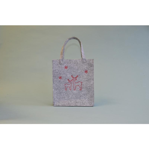 Darčeková taška - vianočná 22x25x6 cm z filcu, sivá s motívom, mix/1ks