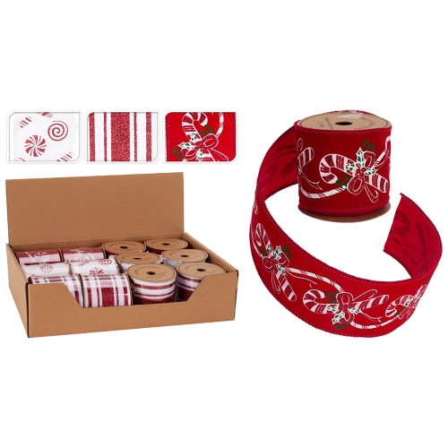 Decorative ribbon 63x2700 mm red/white (mix of 3 designs, price /1 pc)
