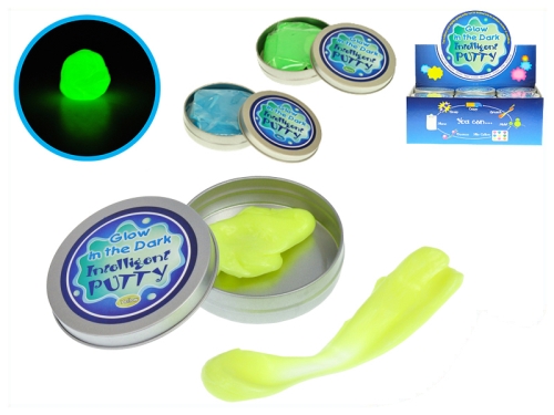 Professor Slime 3asstd color intelligent putty in tin 'Glow in the dark' 24pcs in DBX
