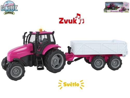 Kids Globe Horses traktor s vlečkou 25cm kov na zotrvačník na batérie so svetlom a zvukom