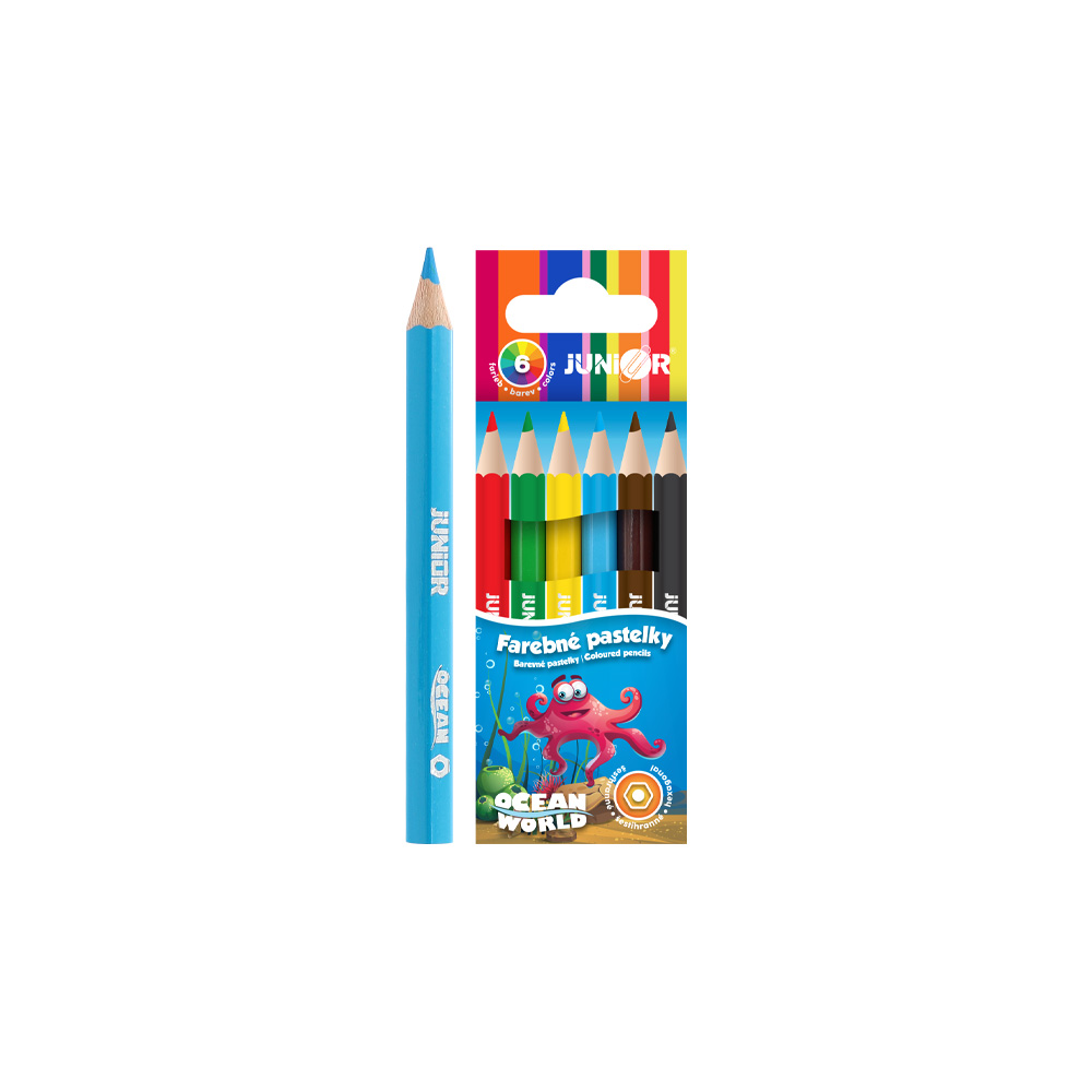 Pastelky JUNIOR Ocean World MINI šesťhranné - sada 6 ks