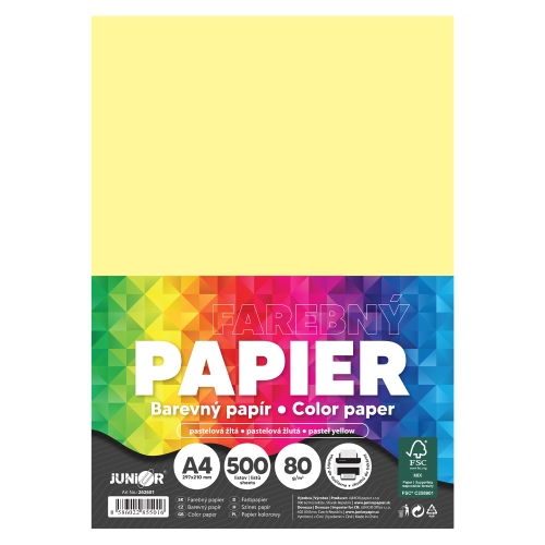 Farebný papier A4 80g/m2, bal/500 ks - pastelová žltá