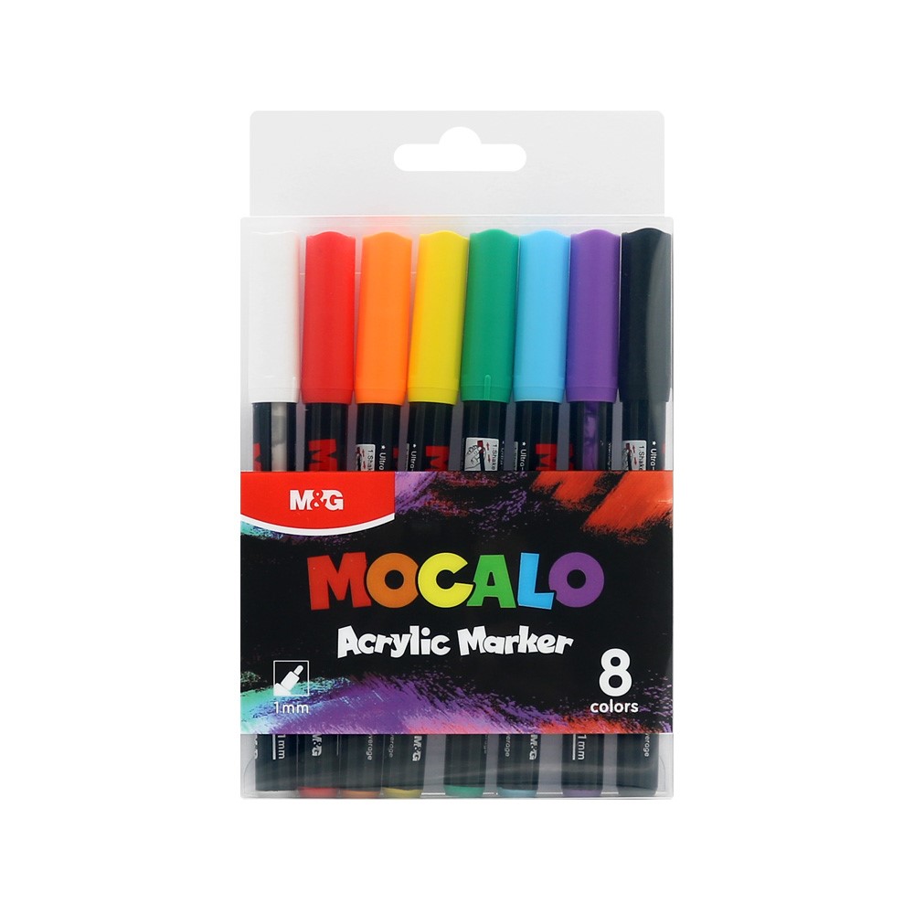 M&G MOCALO Acrylic Marker, 1 mm tip (set of 8 colors)