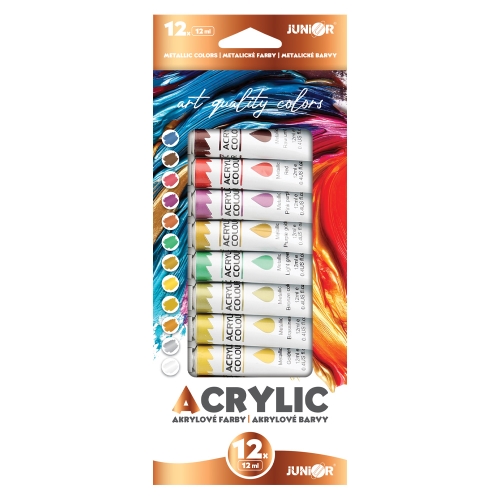 Acrylic paints JUNIOR 12 ml - set of 12, metallic colours