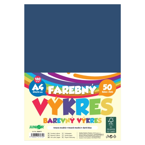 Farebný výkres A4 180g/m2, bal/50 ks - tmavo modrá