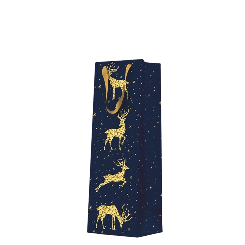 Darčeková taška vianočná 12x10x37 cm Gold Deer  PREMIUM