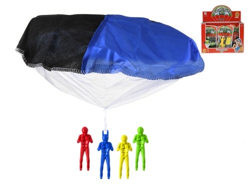 4asstd color (yellow,green,blue,red) 10cm plastic parachute set in PVC bag 36pcs in DBX