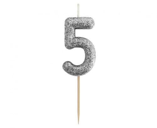 Sviečka tortová B&C - číslica "5" glitter čierna 11 cm