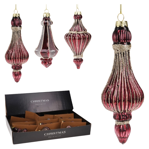 Christmas ornament glass antique 16 cm (3 variants - burgundy) price is for 1 pc