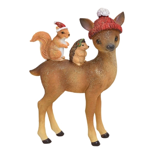 Standing deer with animals 10x4x15 cm, glitter