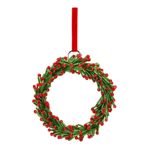Glass Christmas wreath 9 cm for hanging, green-red circle (1)