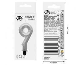 Cake candle - number "9" Diamond 7.6 cm, silver metallic (1)