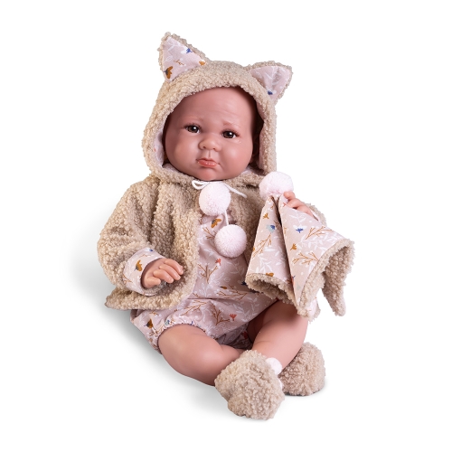 Newborn Luca doll in sheep wool coat, 42 cm
