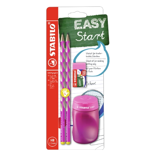 School set for left-handed people - STABILO EASYgraph S pencil in pink + erasers and sharp
