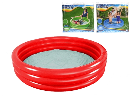 2asstd color (red,blue) 122x25cm inflatable 3ring pool 140L 24m+ in PB w/insert card
