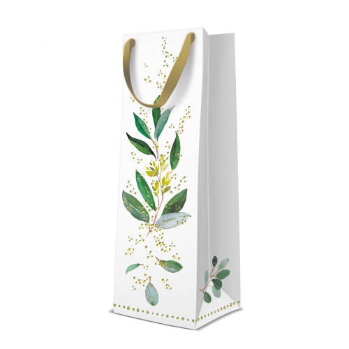 Darčeková taška na fľašu - Golden Eucalyptus  12x10x37 cm