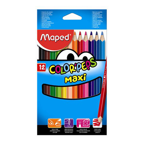 Pastelky trojhranné - hrubé MAPED "COLOR`PEPS MAXI", 12 ks