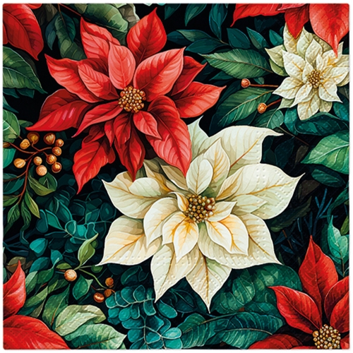 Napkins PAW L 33x33cm Poinsettia On Black