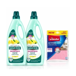 SANYTOL Floor DUO pack - universal cleaner 1L Lemon + Vileda universal cloth 1pc