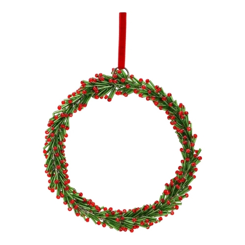 Glass Christmas wreath 15 cm for hanging, green-red circle (1)