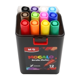 Popisovač M&G MOCALO Acrylic Marker, hrot 2 mm (sada 12 farieb) (2)