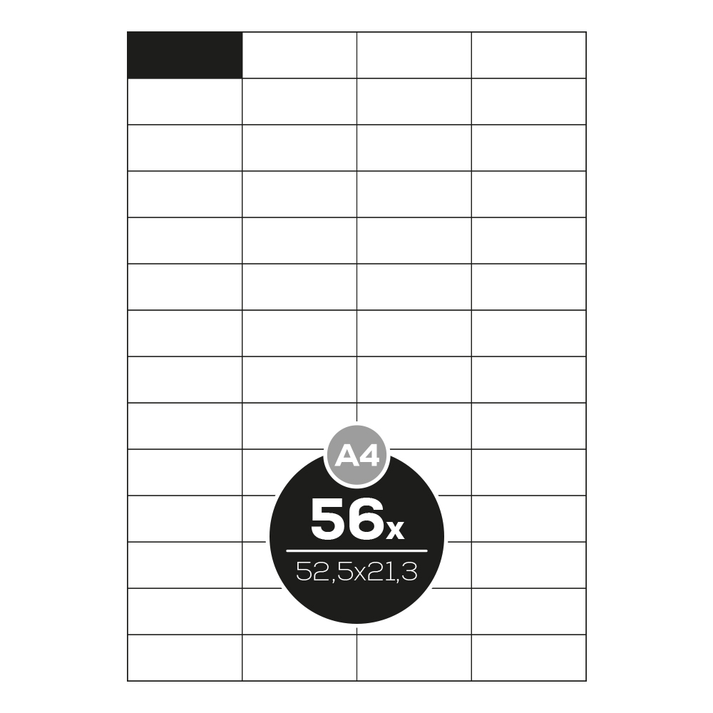 Etikety PRINT A4/100 ks, 52,5x21,3 - 56 etikiet, biele