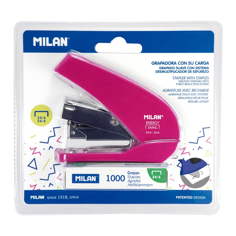 Stapler MILAN "energy saving" Acid, pink - blister (1)