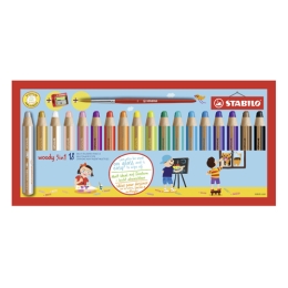 STABILO woody 3 in 1 crayons - crayon, pencil, wax pen - 18 pcs + grater and brush