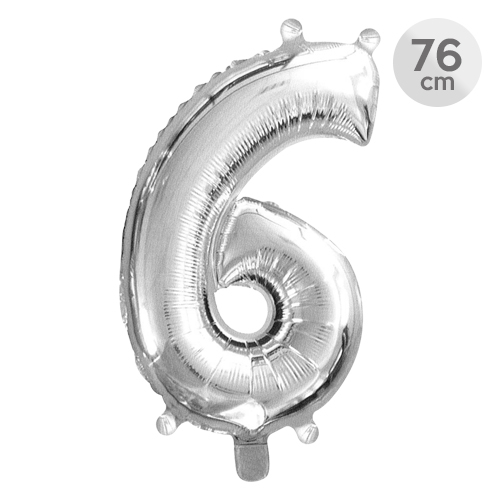 Balón narodeninový 76 cm - číslo 6, strieborný