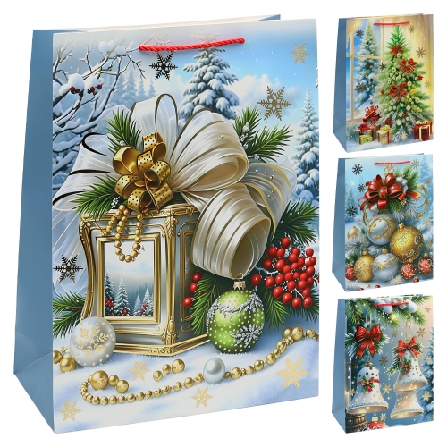 Christmas Gift Bag, 32x26x12 cm (assortment of 4 designs - price per piece)