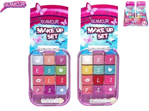 Glamour make-up paletka so zrkadlom (lesk na pery + očné tiene) 2farby na karte 20ks v PDQ