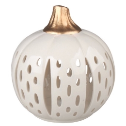 Porcelain candlestick with golden stem 15 x 17 cm