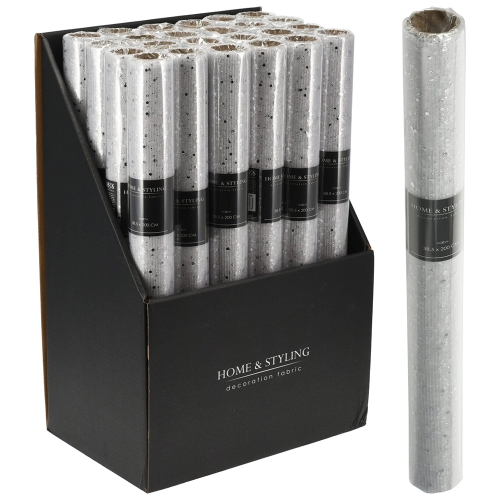 Fabric organza 38x200 cm, mesh fabric with glitter pattern - silver
