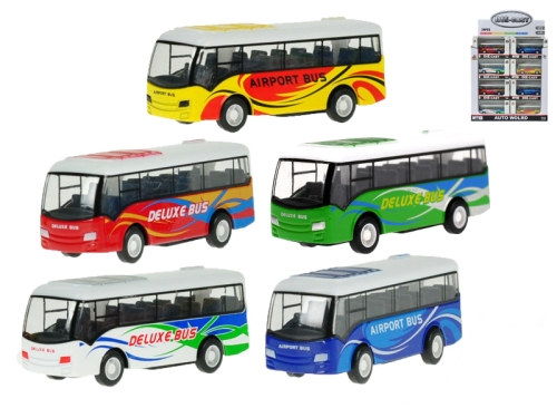 5asstd color (blue,yellow,red,white,green) 9cm 1:55 die cast pull back bus in WBX 24pcs in