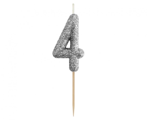 Sviečka tortová B&C - číslica "4" glitter čierna 11 cm