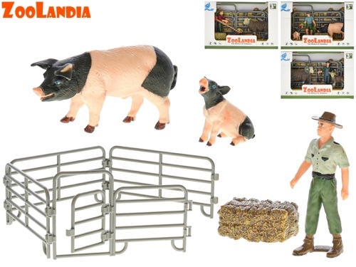 4asstd (sheep, pig) plastic farm animal w/cub & accessories in OTB