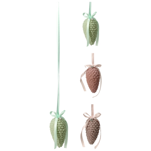 Christmas pinecone 125 mm with ribbon for hanging (mix of 3 colours /price for 1 pc)