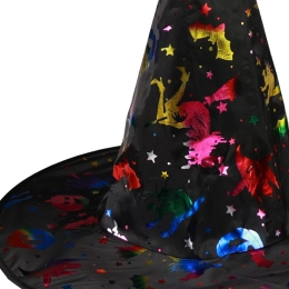 Wizard's hat for adults with a shiny, colorful print
