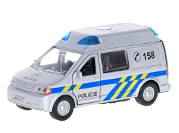 Kids Globe Traffic polícia 14cm kov spätný chod na batérie český design svetlo a zvuk 12ks (2)
