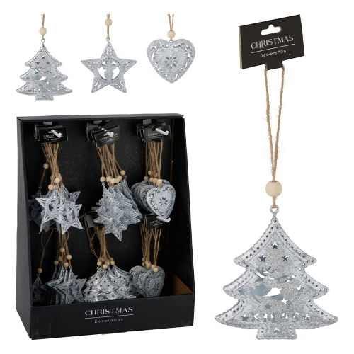 Hanging decoration - Christmas motifs 7,5 cm, silver, mix /1pc