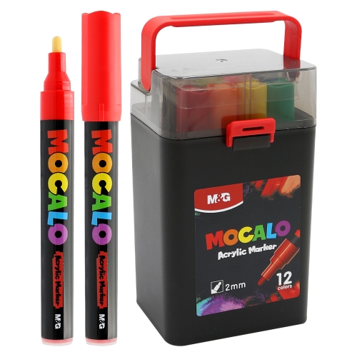 Popisovač M&G MOCALO Acrylic Marker, hrot 2 mm (sada 12 farieb)