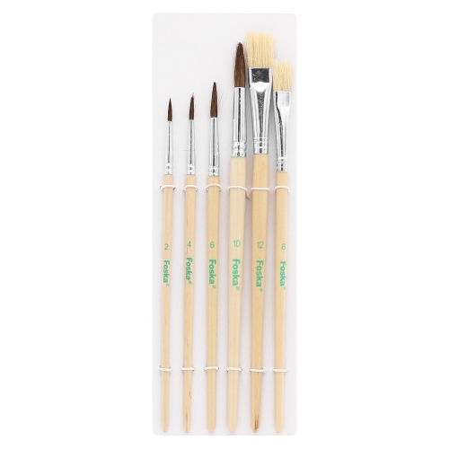 Brush set FOSKA 6 pcs, round + flat Natur / 2,4,6,10 + 8,12 /