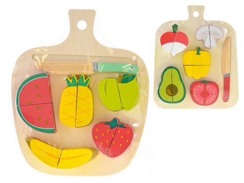 Big Tree 2asstd 12pcs of 22x18cm wooden cutting fruit play set 24m+ in foil 12pcs in PDQ