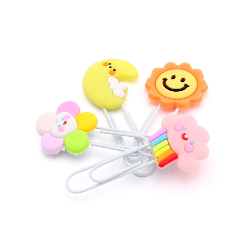 Ozdobná spona /záložka Flower & Sun & Moon & Cloud 7 cm (sada 4 ks) (1)